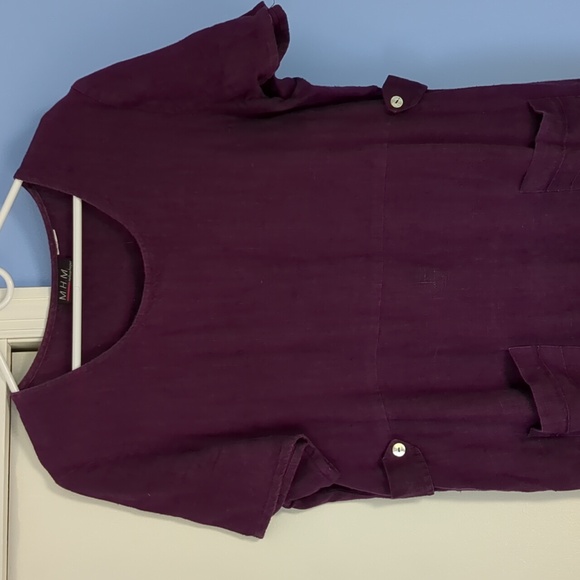23" Pit-to-Pit MHM Melissa Harper 100% Linen Purple Dress HAS POCKETS - Picture 4 of 11